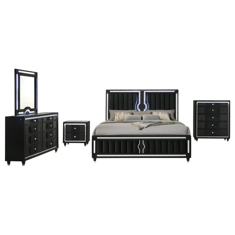 Ravenne 5-piece Velvet Upholstered Queen LED Bedroom Set Black by Unique Piece Furniture