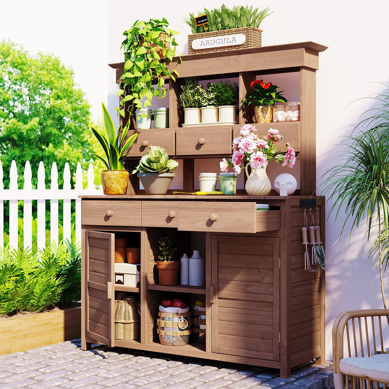 Topmax 65.7'' Tall Garden Potting Bench Table with Hutch by HouseOfZazla