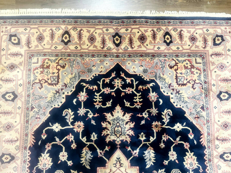 Karastan Rug Navy Serapi, Kara Shah Rug, Navy Blue, 5.6 x 8.6, Vintage Karastan Area Rug, Wool Pile Karastan Rug by Jewel Rugs