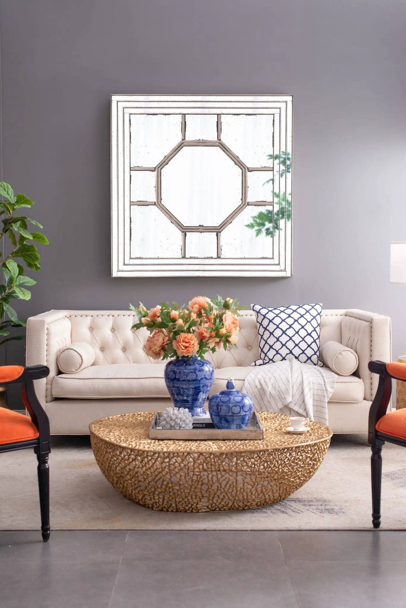 Antique Style Decorative Square Wall Mirror With Mirrored Frame, Wall Decor For Living Room Entryway, Console Lean Against Wall - Silver by Unique Piece Furniture