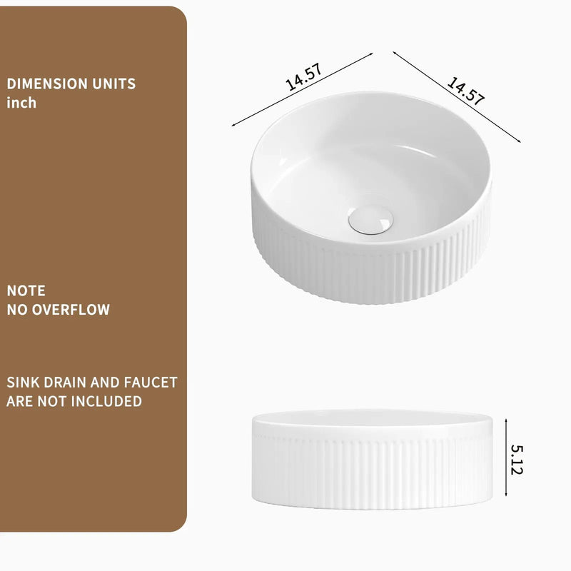 Small Bathroom Sink - 14 Inch Round Above Counter Porcelain Ceramic by HouseOfZazla