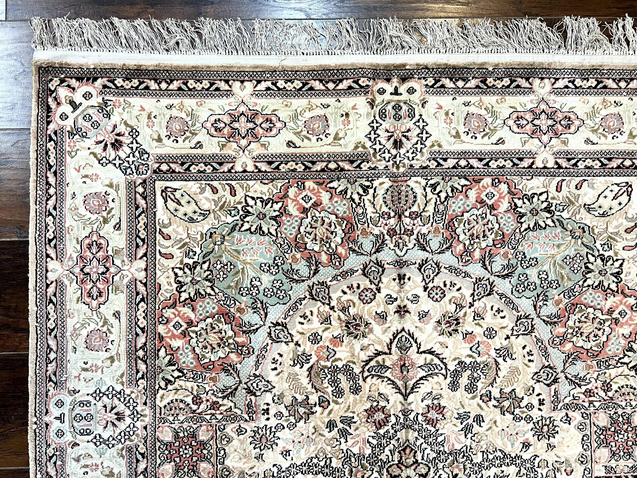 Silk Indian Kashmiri Rug 4x6, Handmade, Ivory, Fine 240 KPSI by Jewel Rugs