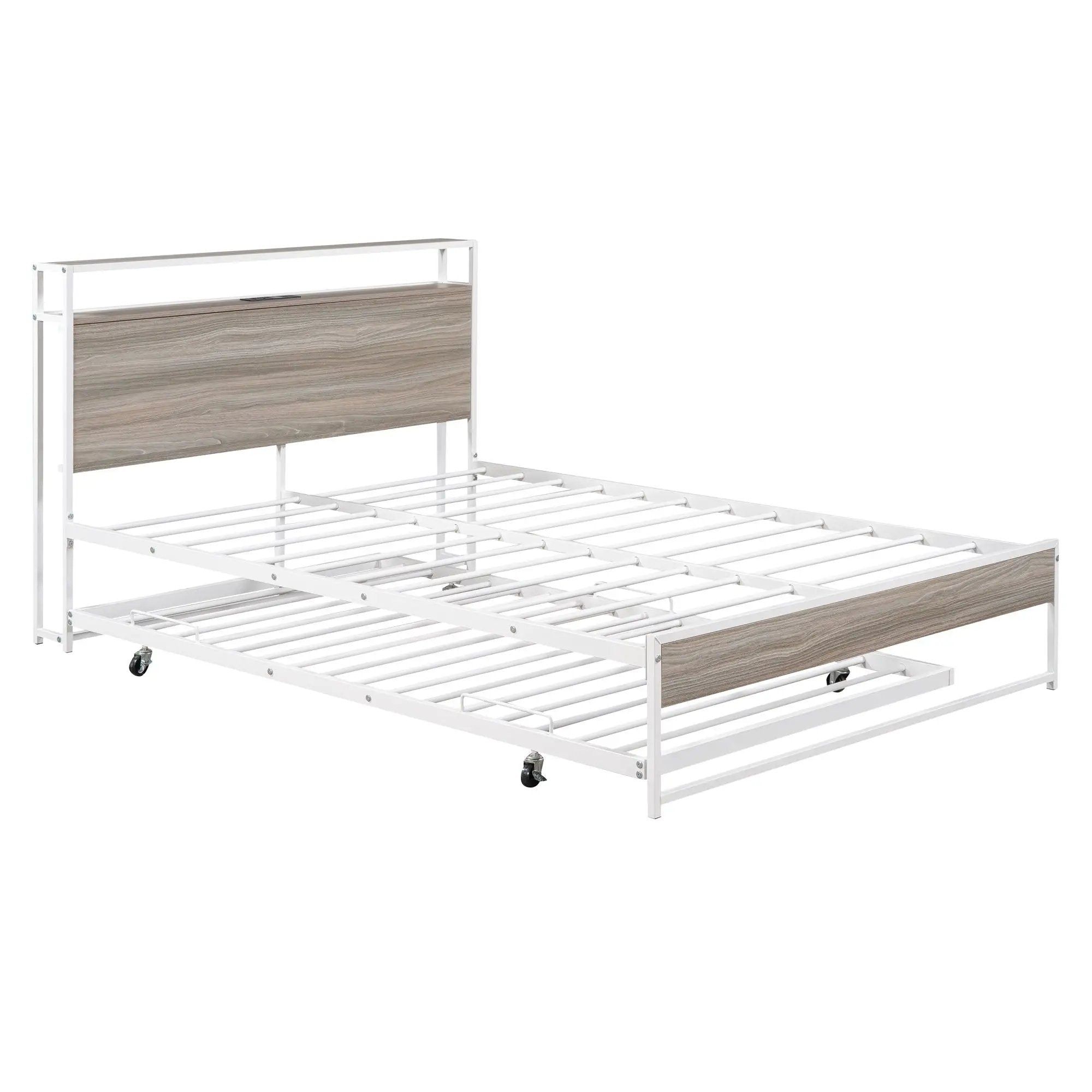 Platform Bed Frame With Trundle, USB Ports And Slat Support, No Box Spring Needed by HouseOfZazla