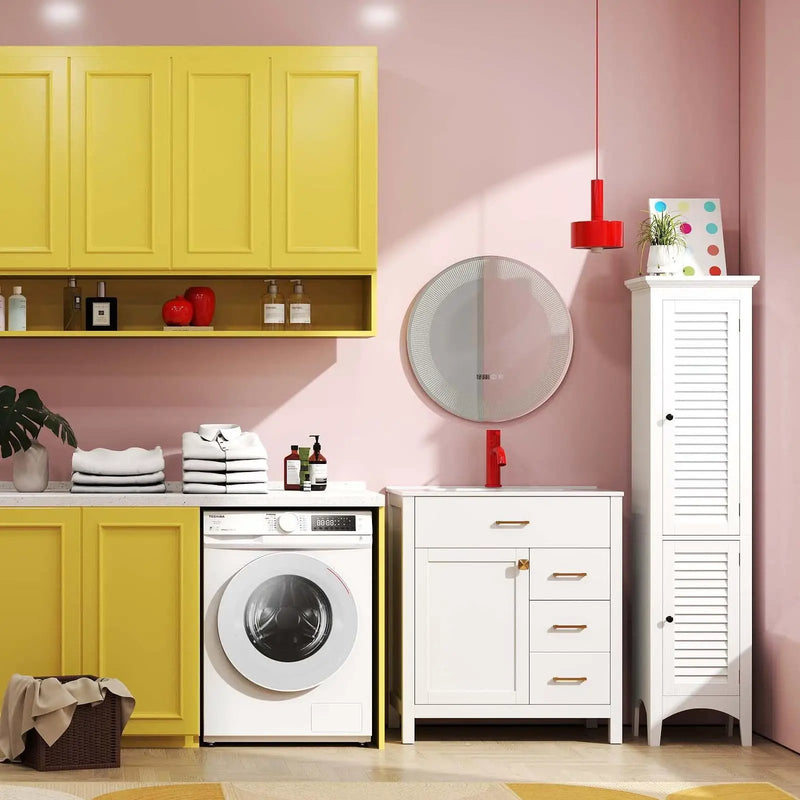 3-Piece Laundry room Bundle: Single Bathroom Vanity + Tall Bathroom Floor Cabinet + 2.6 Cu.ft Compact Portable Clothes Dryer by DirectDeals