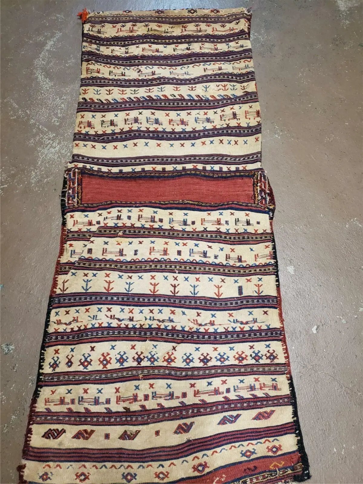26" X 56" Antique Handmade Authentic Tribal Wool Rug Double Bag Tobreh by Jewel Rugs