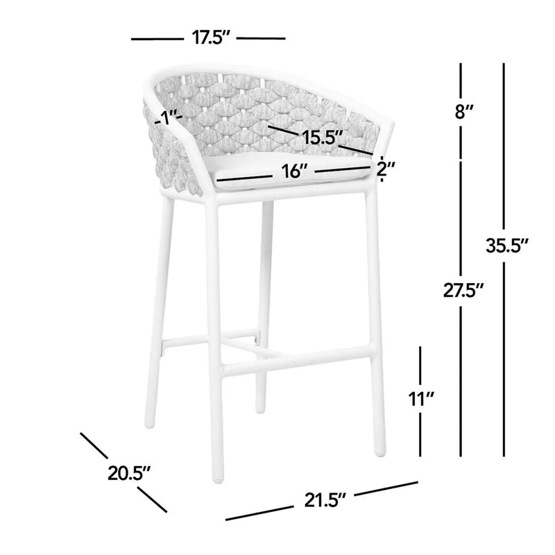 Rowan - Rope Barrel Low Back Patio Counter Stool (Set of 2) - Optic White by Unique Piece Furniture