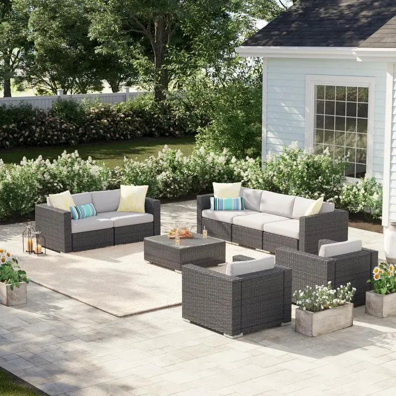 7 Person Outdoor Seating Group With Cushions - Gray / Silver by HouseOfZazla