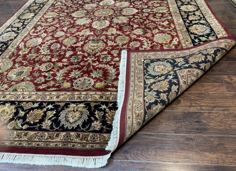 Indian Agra Rug 10x14, Traditional Oriental Carpet, Room Sized Wool Area Rug, Floral, Maroon by Jewel Rugs