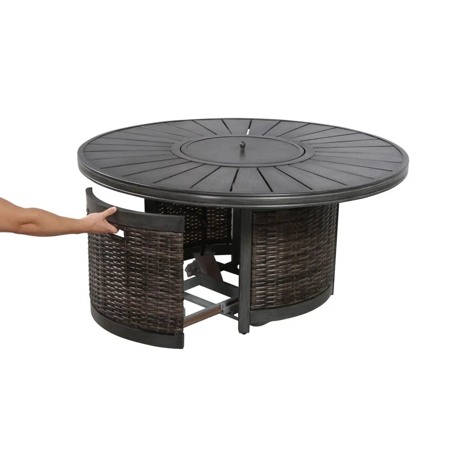 All Weather 4 Person Patio Sofa Set With Fire Pit And Side Table Rustproof - Brown by HouseOfZazla