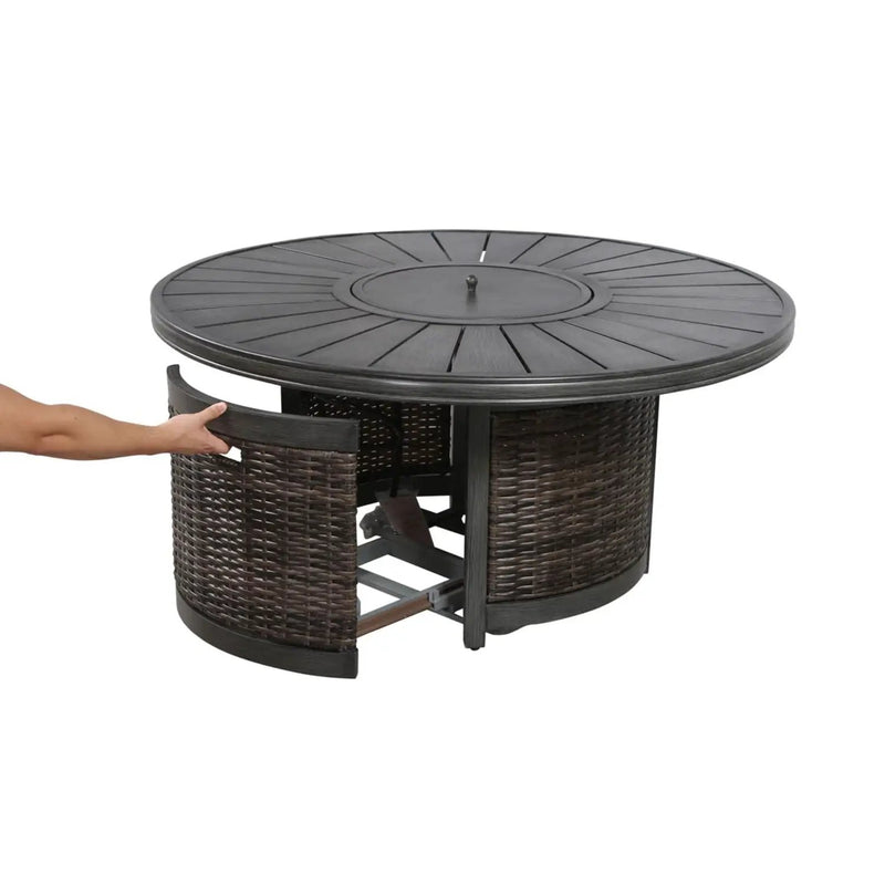 All Weather 4 Person Patio Sofa Set With Fire Pit And Side Table Rustproof - Brown by HouseOfZazla