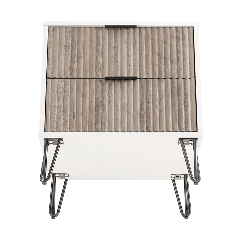 Dumbo - Fluted Nightstand With 2 Drawers - Gray / White by HouseOfZazla
