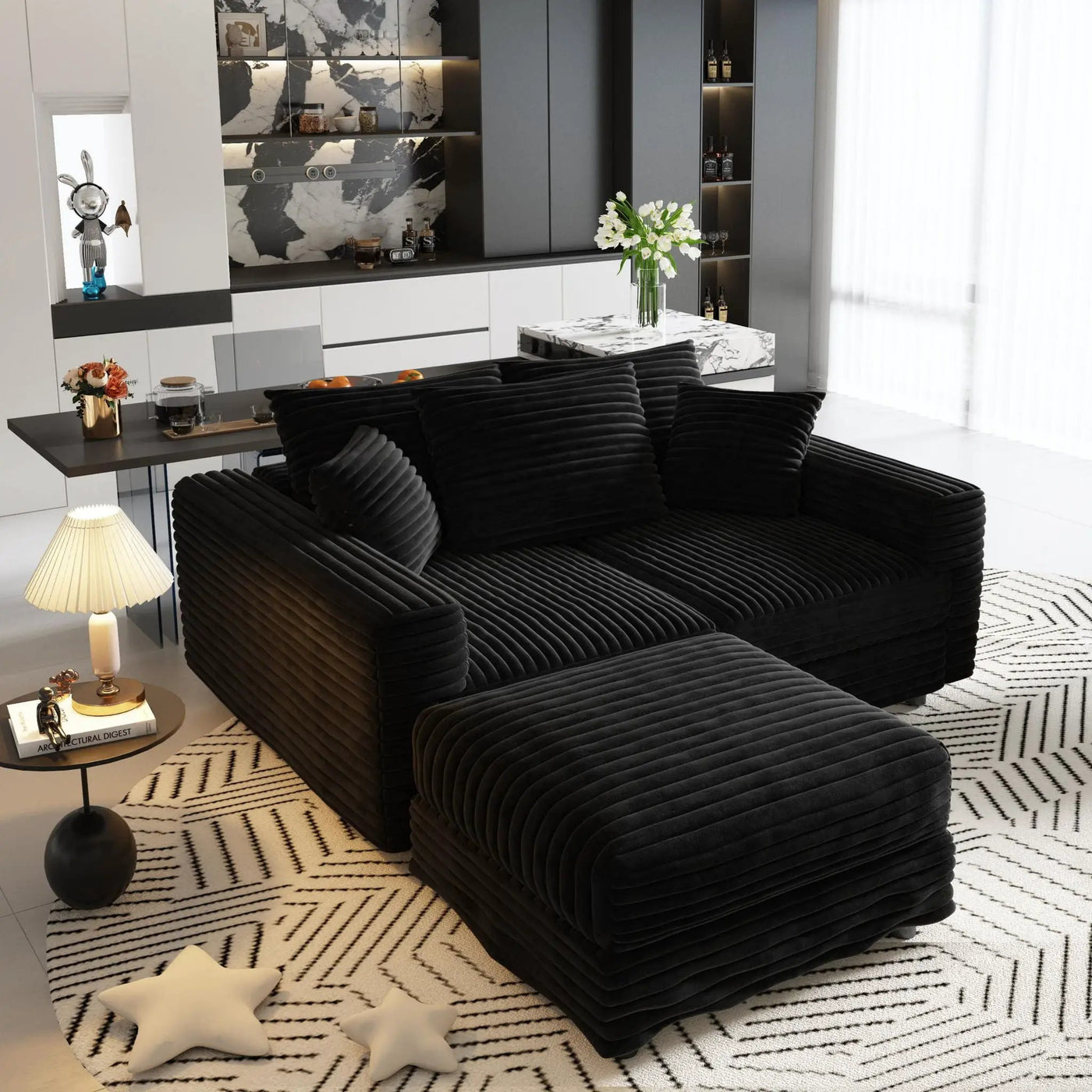 Deep Seat Convertible Sofa With Soft Pillows And Ottomans by HouseOfZazla