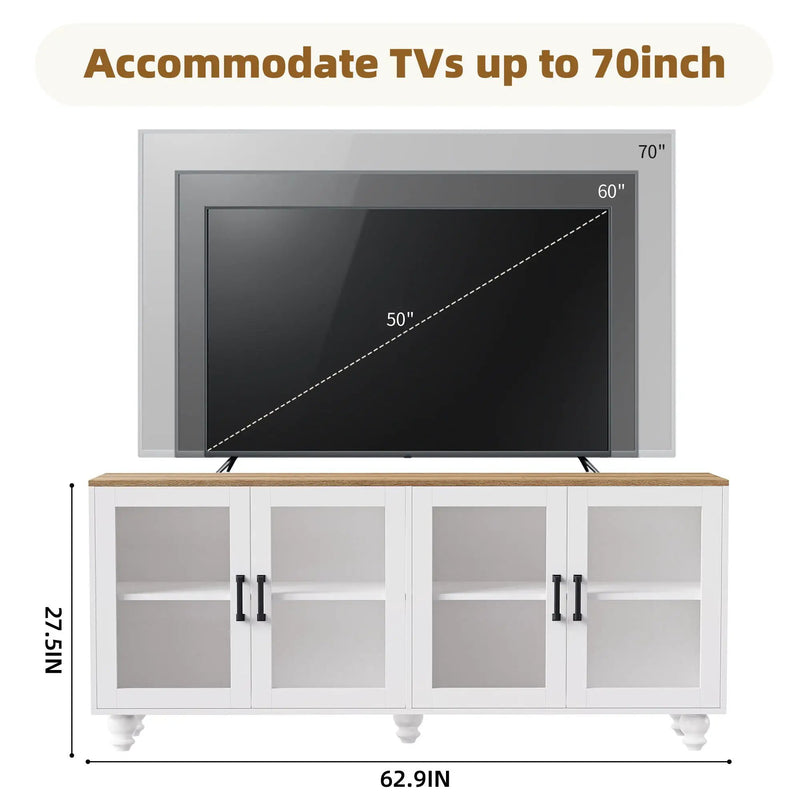 Farmhouse TV Stand With Solid Wood Gourd Shaped Legs For TVs Up To 70" by HouseOfZazla