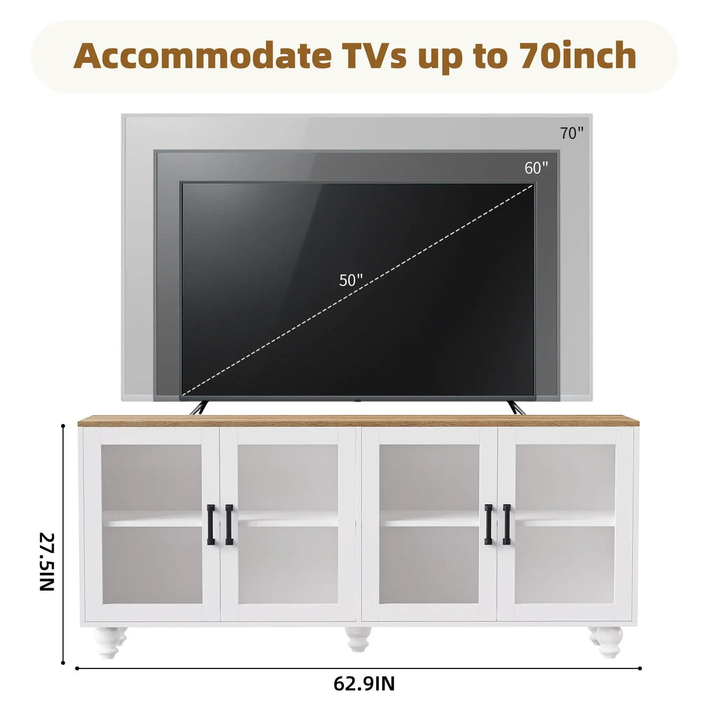 Farmhouse TV Stand With Solid Wood Gourd Shaped Legs For TVs Up To 70" by Unique Piece Furniture