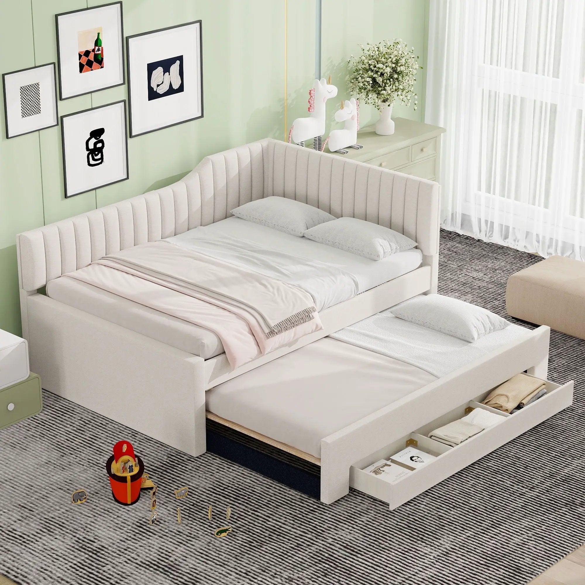 Upholstered Daybed With Trundle And 3 Drawers by HouseOfZazla
