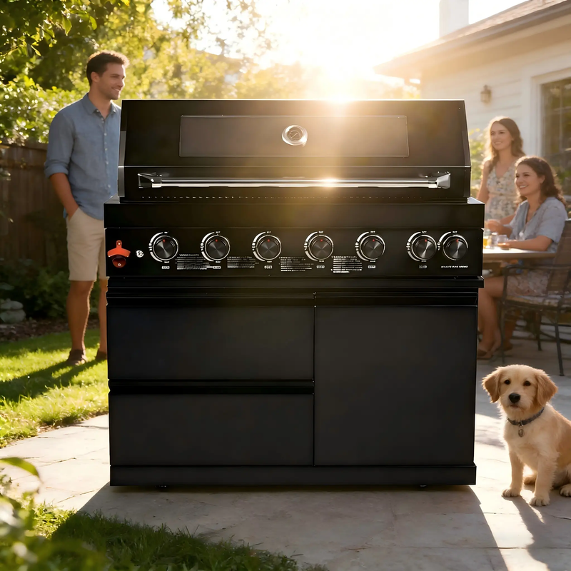 43" Black Six Burners Outdoor Kitchen Island Grill by Chery Industrial