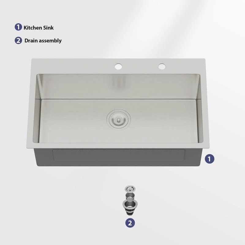 33 Inch Topmount Sink - Stainless Steel Kitchen Sink by HouseOfZazla
