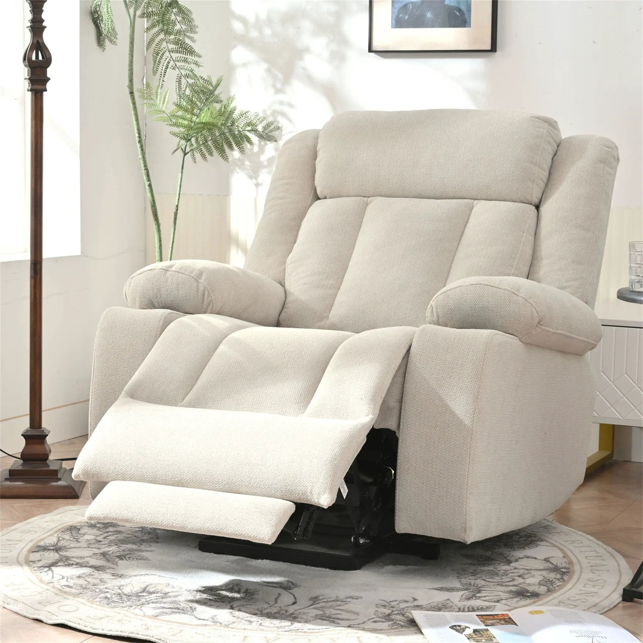 Power Lift Recliner Chair With Extended Footrest, Remote Control, Cup Holders, And Side Pockets by HouseOfZazla
