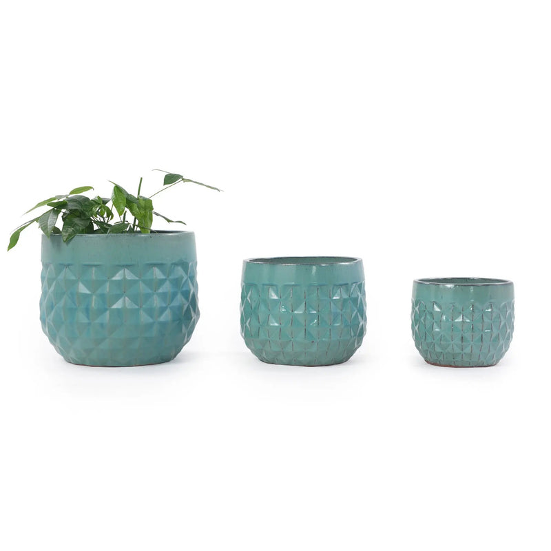Handmade Ceramic Planter Pots Set of 3, Vintage Turquoise by HouseOfZazla