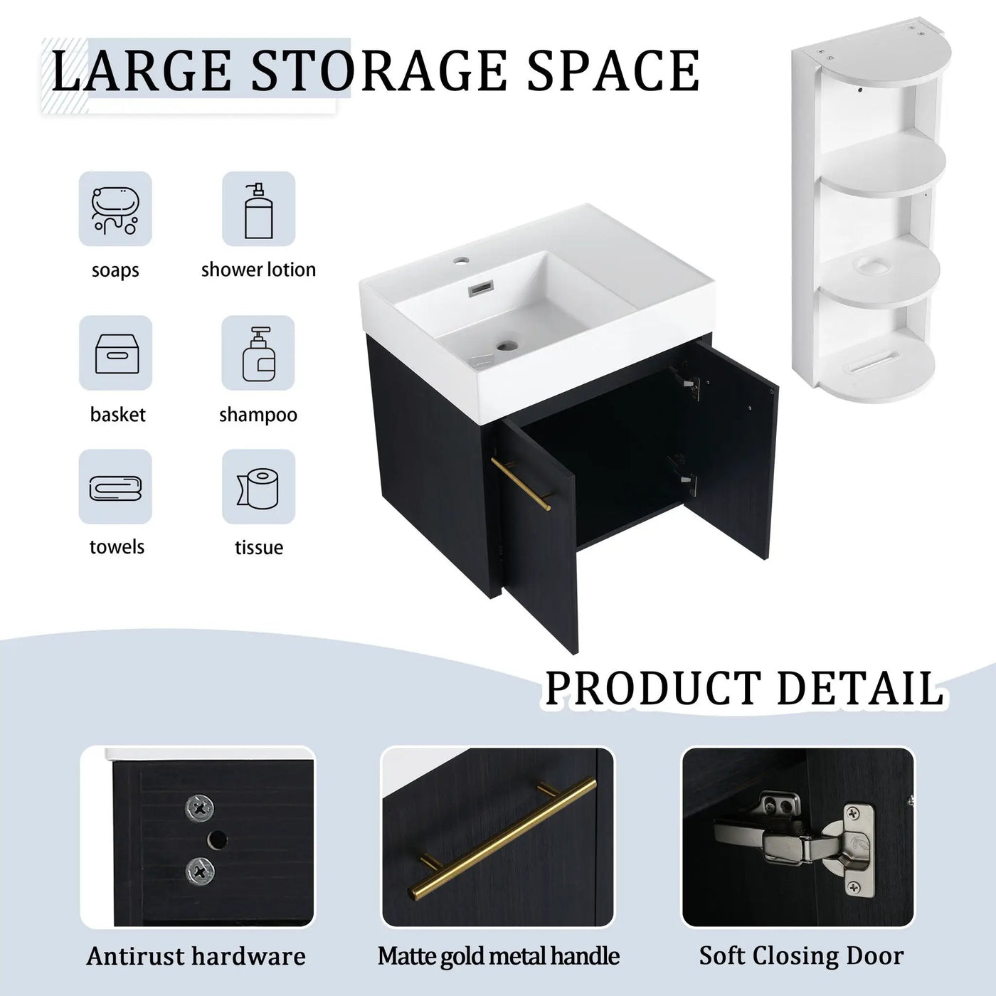 Modern Wall Mounted Bathroom Vanity With Thick Edge Resin Sink And Storage Rack by Unique Piece Furniture