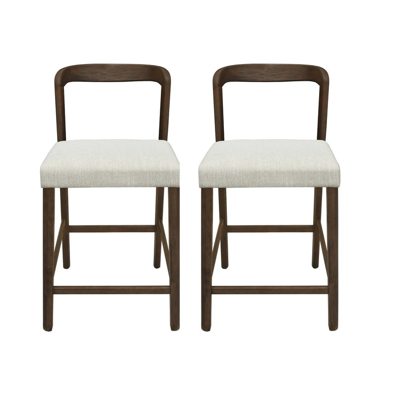 Solid Rubber Wood Counter Stools (Walnut + Beige) Set of 2 by HouseOfZazla