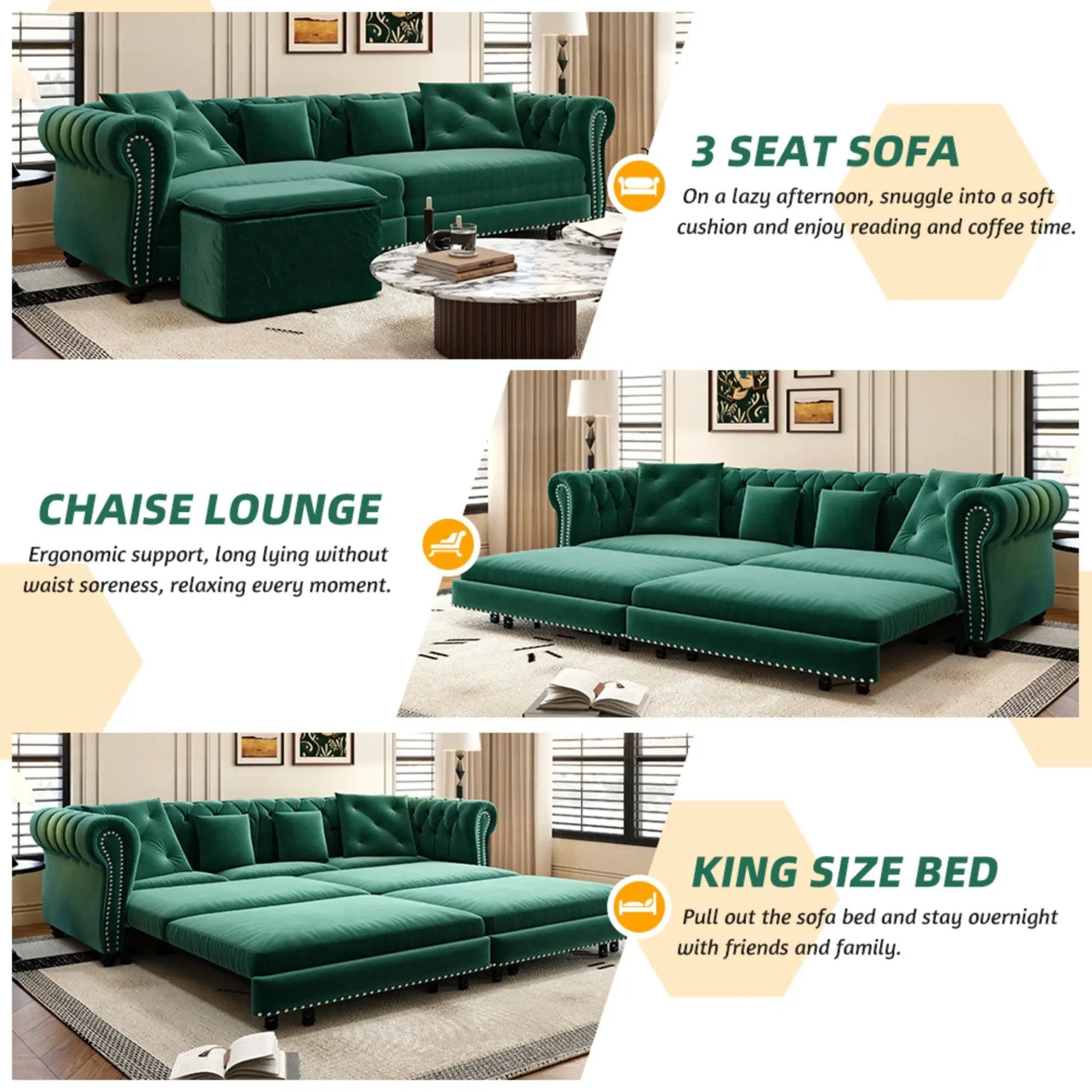 3 In 1 Pull Out Sofa Bed With Movable Ottoman by HouseOfZazla