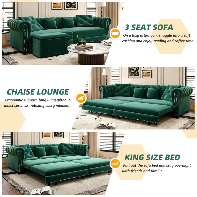 3 In 1 Pull Out Sofa Bed With Movable Ottoman by HouseOfZazla