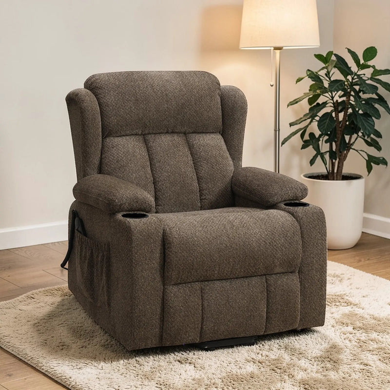 Lusio - Power Motion Recliner With Lift & Cup Holder - Brown by HouseOfZazla