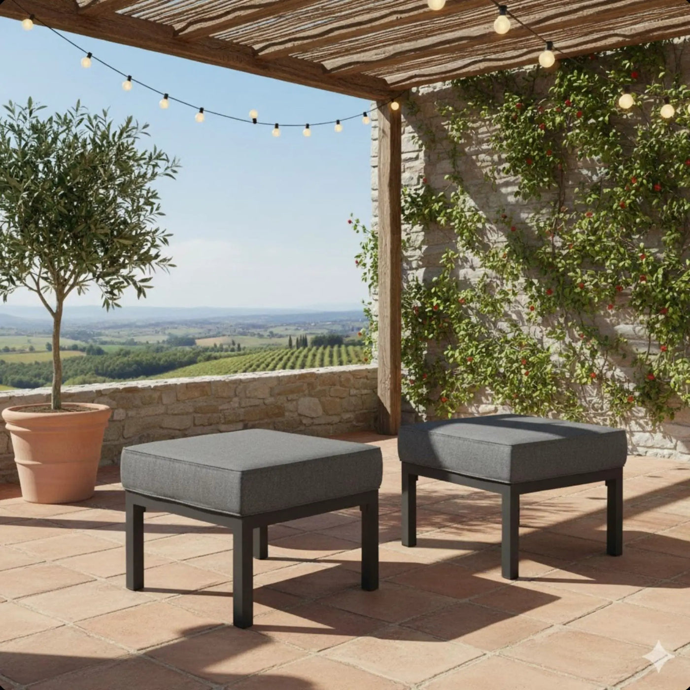 Patio Ottomans With Cushions, All-Weather Footrests (Set of 2) by HouseOfZazla