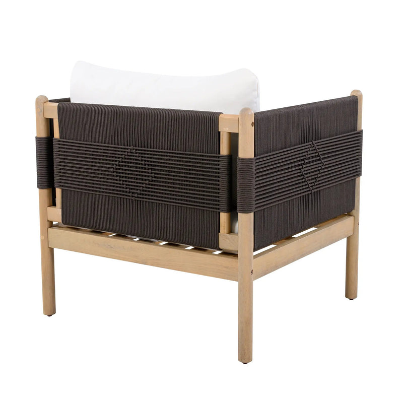 Outdoor Acacia Wood Club Chair with Diamond Rope Weave & Cushions, Light Teak by HouseOfZazla