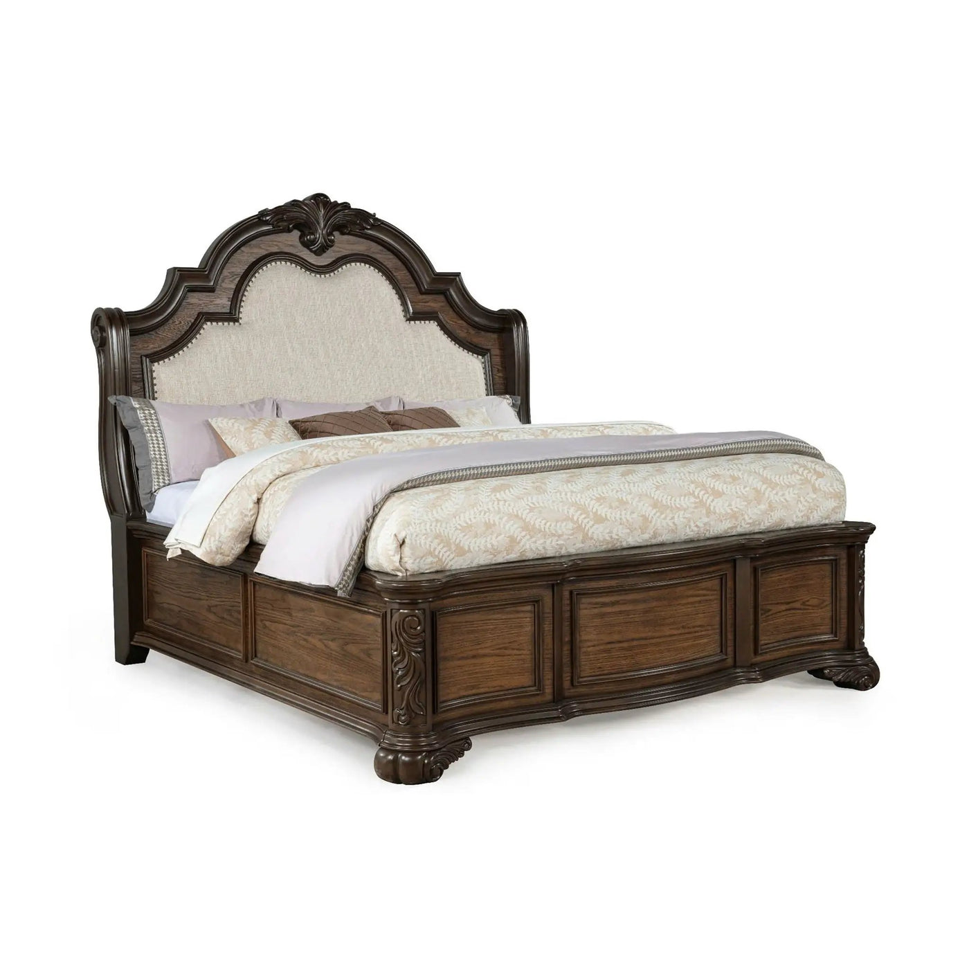 Traditional Style Upholstered Headboard Panel Bed by HouseOfZazla