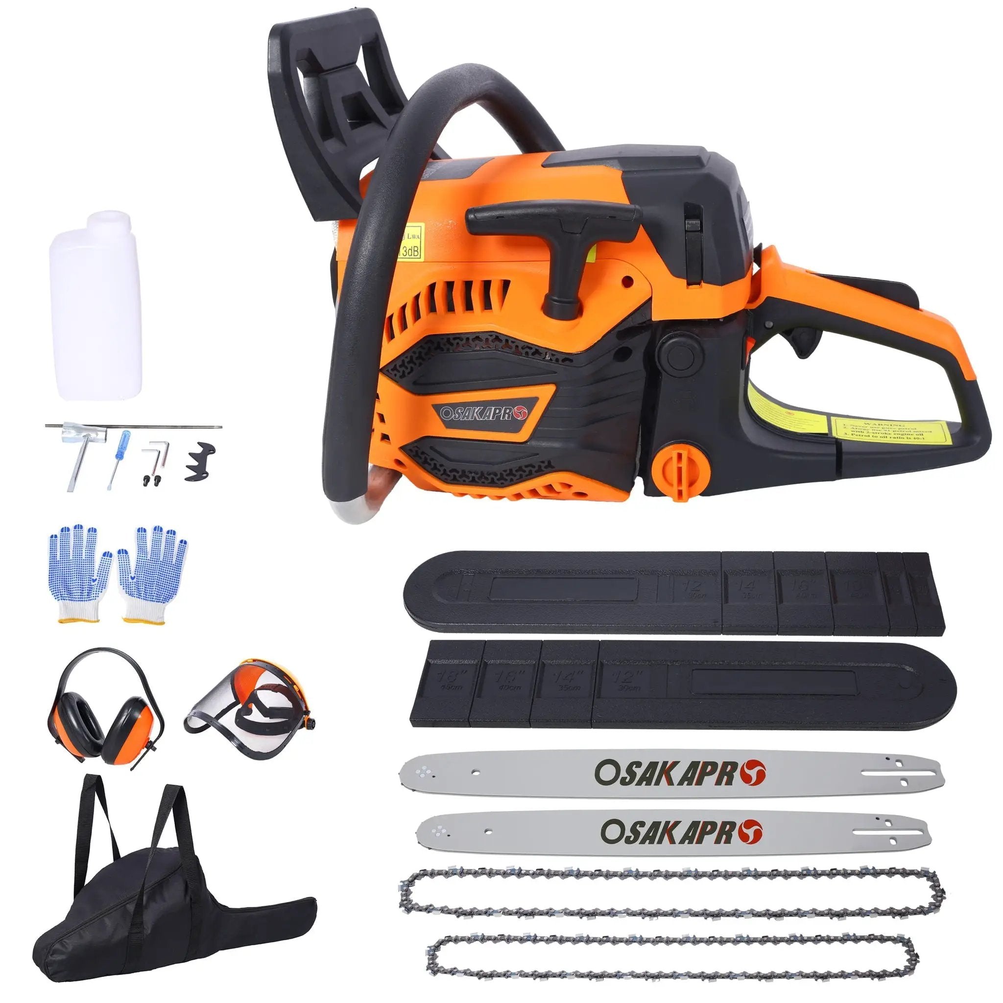 62Cc Gas Powered Chainsaw with 18" and 20" Aluminium Guide Bars by HouseOfZazla