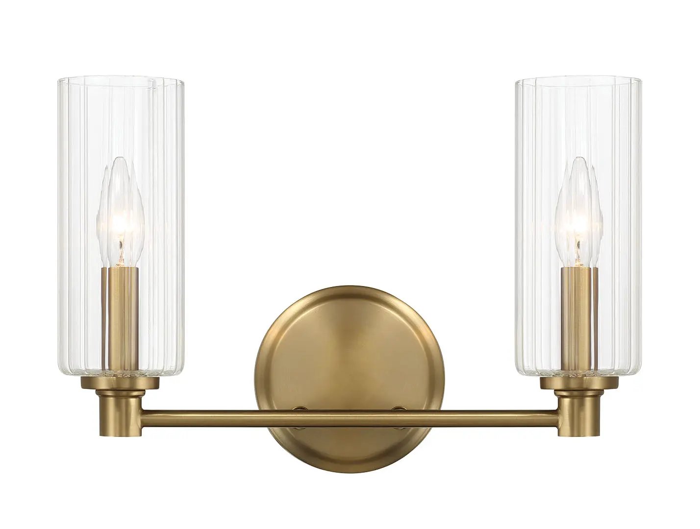 Regal - Double Light Vanity With Clear Ribbed Satin - Antique Brass / Clear by HouseOfZazla