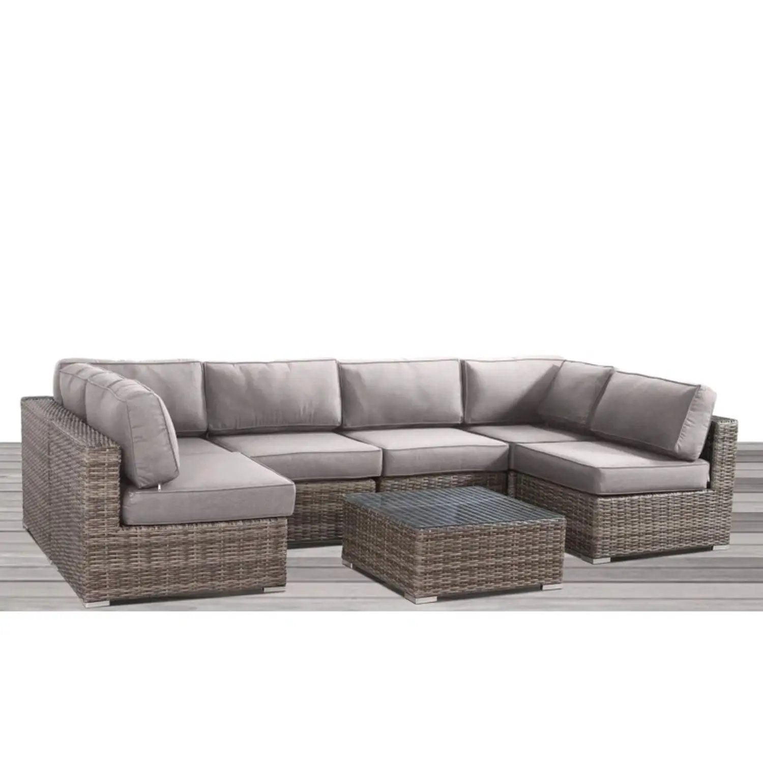 6 Person Wicker Seating Group With Premium Cushions - Gray Mix by Unique Piece Furniture