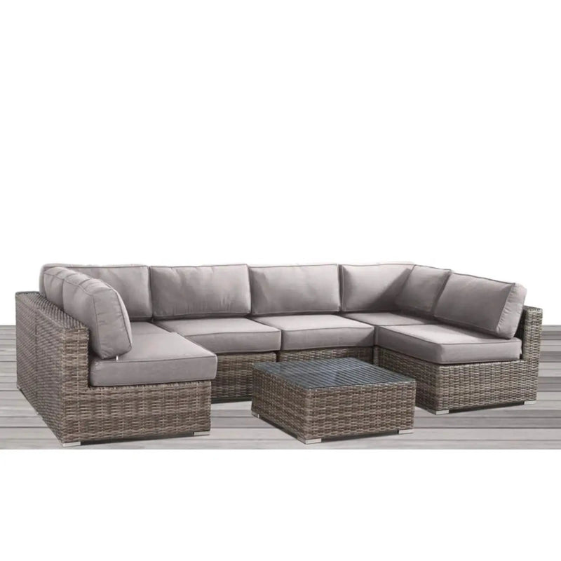 6 Person Wicker Seating Group With Premium Cushions - Gray Mix by Unique Piece Furniture