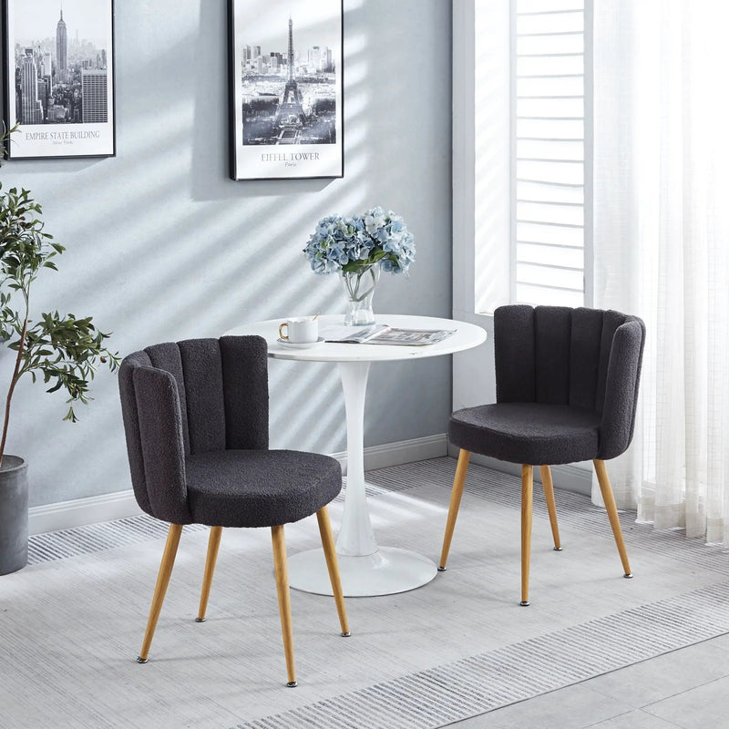 Modern Dining Chair (Set of 2) With Iron Tube Wood Color Legs, Shorthair Cushions And Comfortable Backrest, Suitable For Dining Room, Living Room, Cafe, Simple Structure by HouseOfZazla