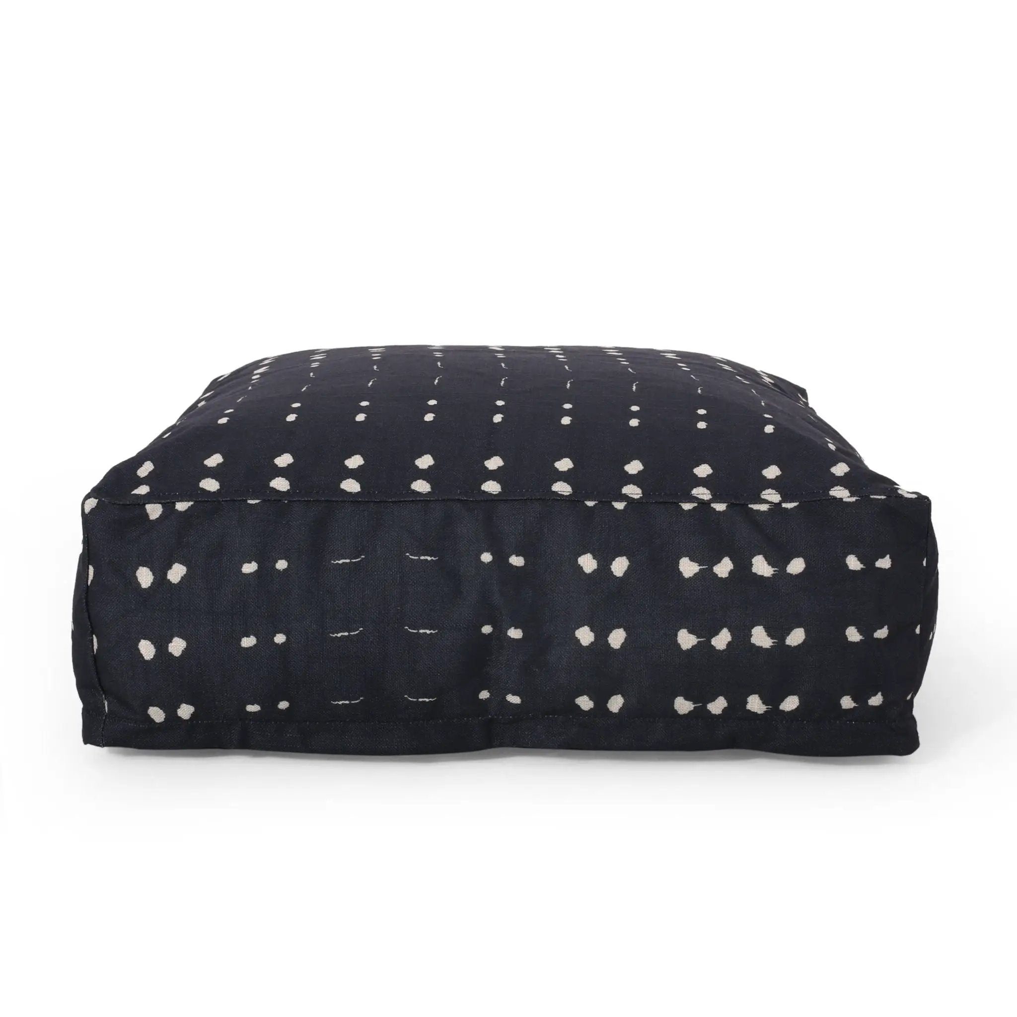 Dalm - Fabric Square Pouf Ottoman With Polystyrene Beads Filling - Dark Blue / White by HouseOfZazla