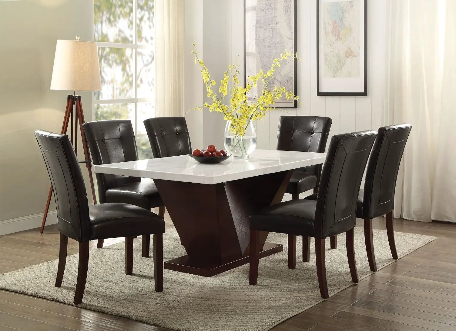 Forbes - Dining Table With Marble Top - White Marble Top & Walnut by Unique Piece Furniture