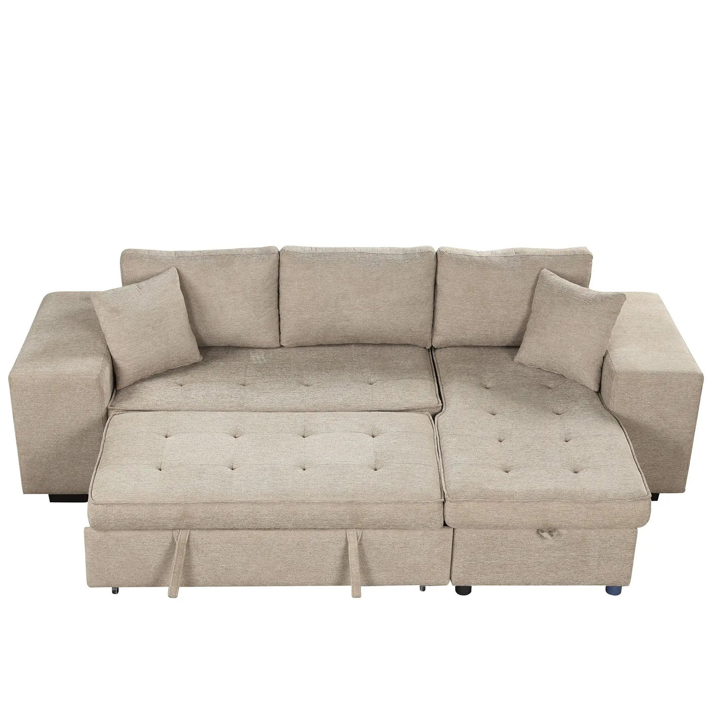 Modern L-Shape 3 Seat Reversible Sectional Couch, Pull Out Sleeper Sofa With Storage Chaise And 2 Stools For Living Room Furniture Set by HouseOfZazla