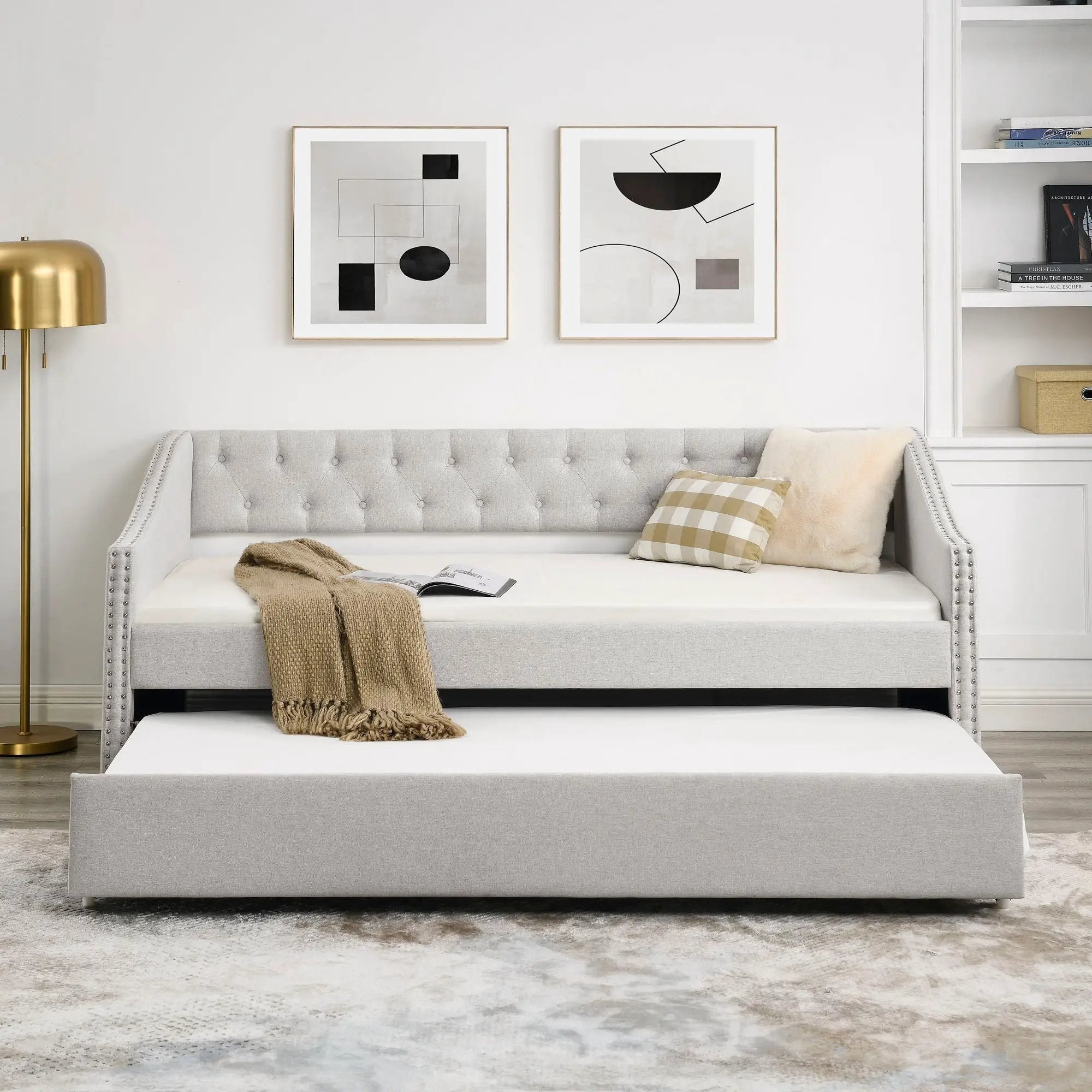 Upholstered Tufted Daybed With Drawers, Waved Arms by Unique Piece Furniture