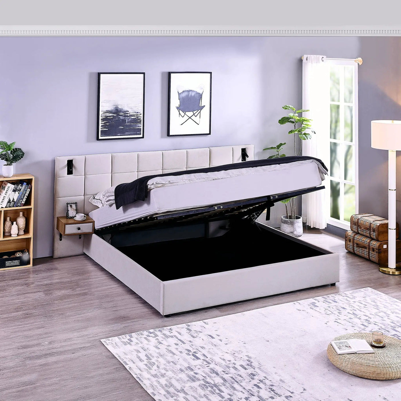 Upholstered Hydraulic Platform Bed With Storage Shelves, Reading Lamps, USB Port by Unique Piece Furniture