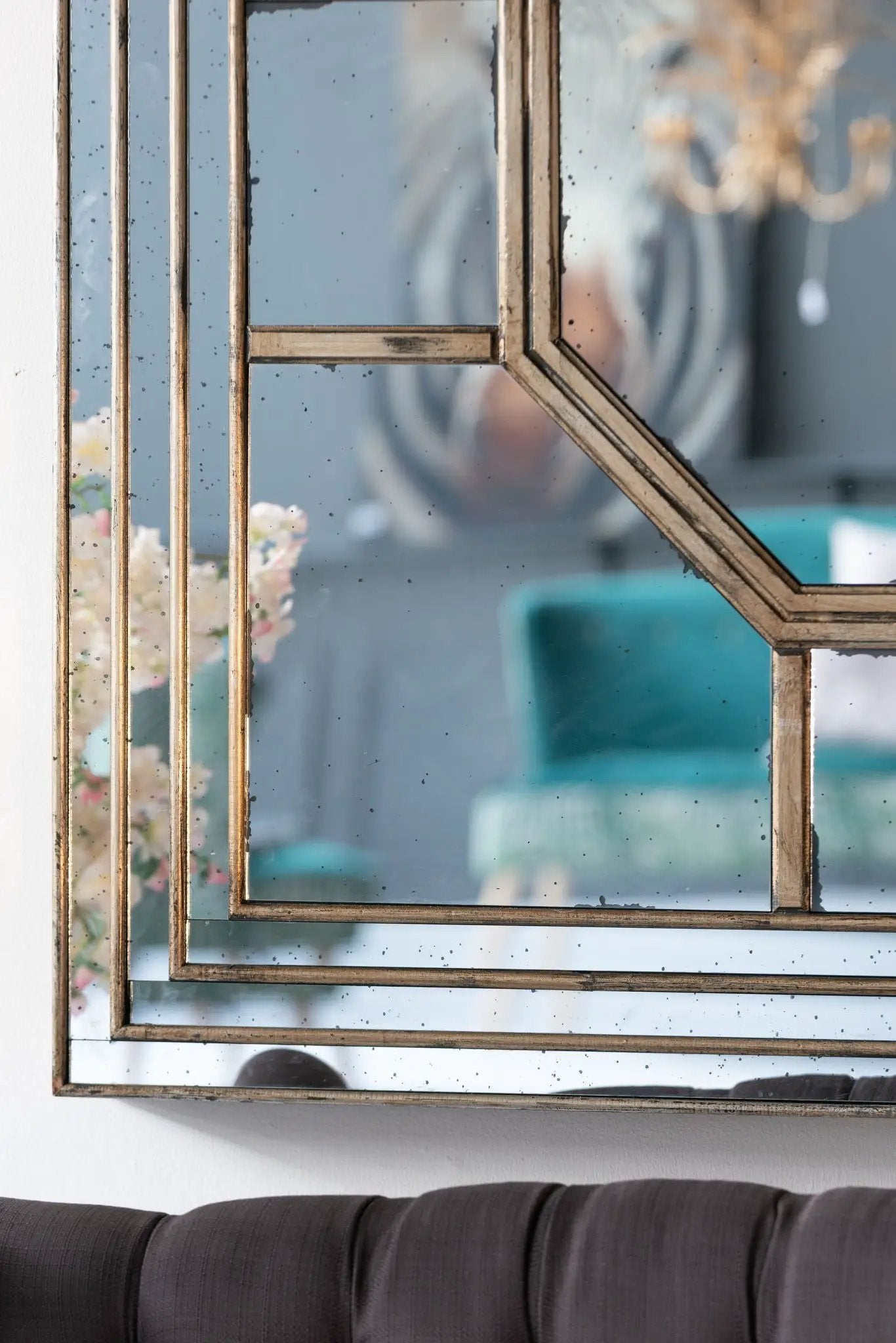 Antique Style Decorative Square Wall Mirror With Mirrored Frame, Wall Decor For Living Room Entryway, Console Lean Against Wall - Silver by HouseOfZazla