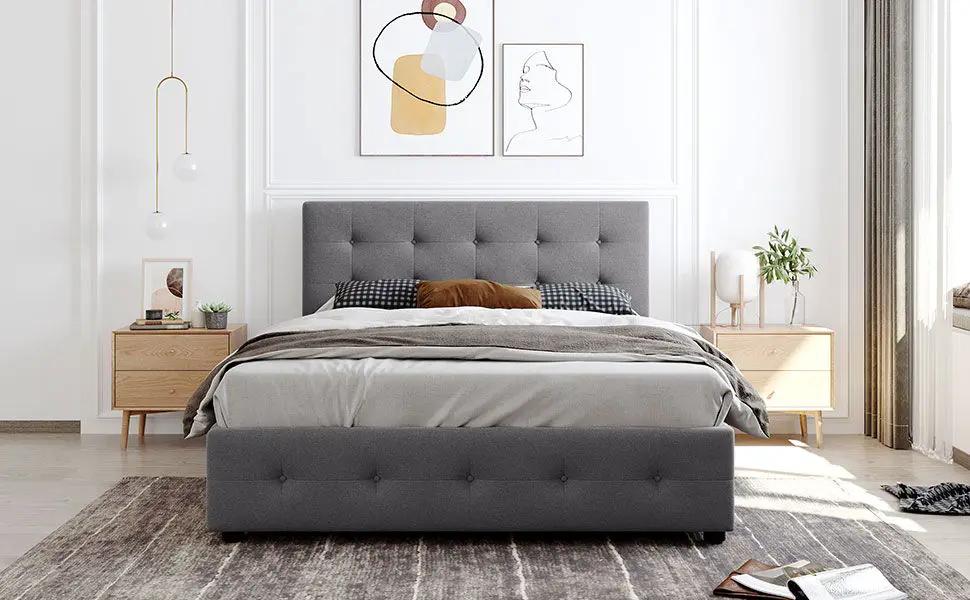 Upholstered Platform Bed With Classic Headboard And Drawers, No Box Spring Needed by HouseOfZazla