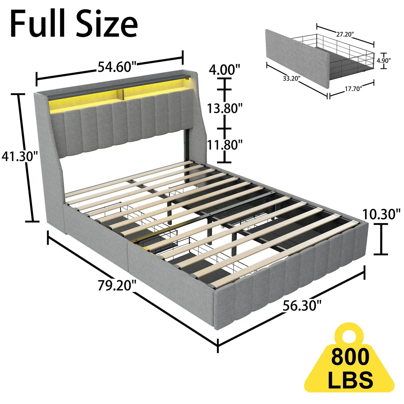 Bed With LED Lights, 4 Drawers, Winged Headboard Upholstered by Unique Piece Furniture