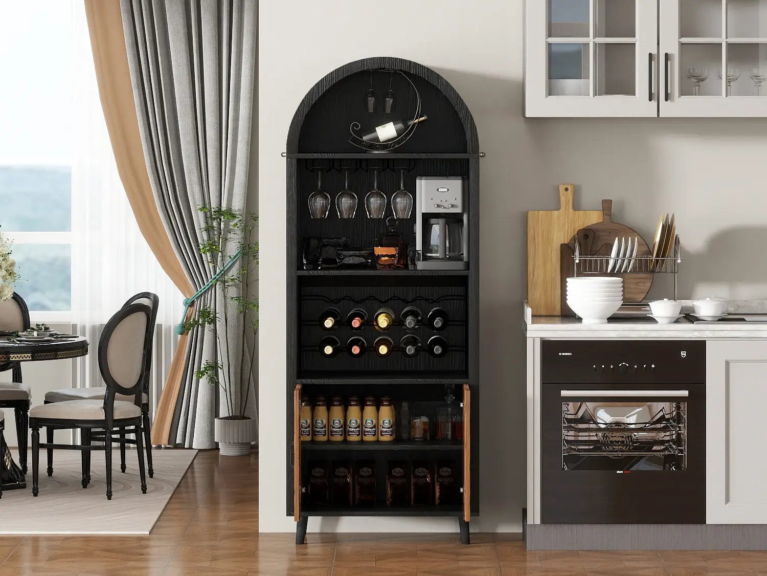 71' Farmhouse Arched Wine Bar Cabinet by HouseOfZazla
