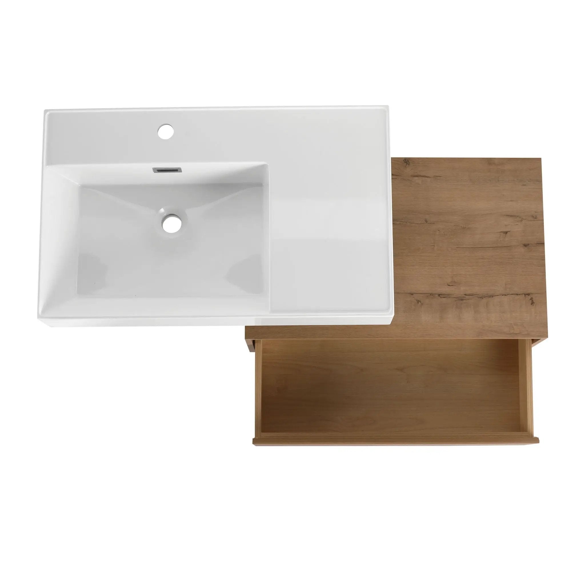Modern Wall Mounted Bathroom Vanity With Resin Sink And Side Cabinet, Soft Close Drawer, Imitative - Imitative Oak by HouseOfZazla