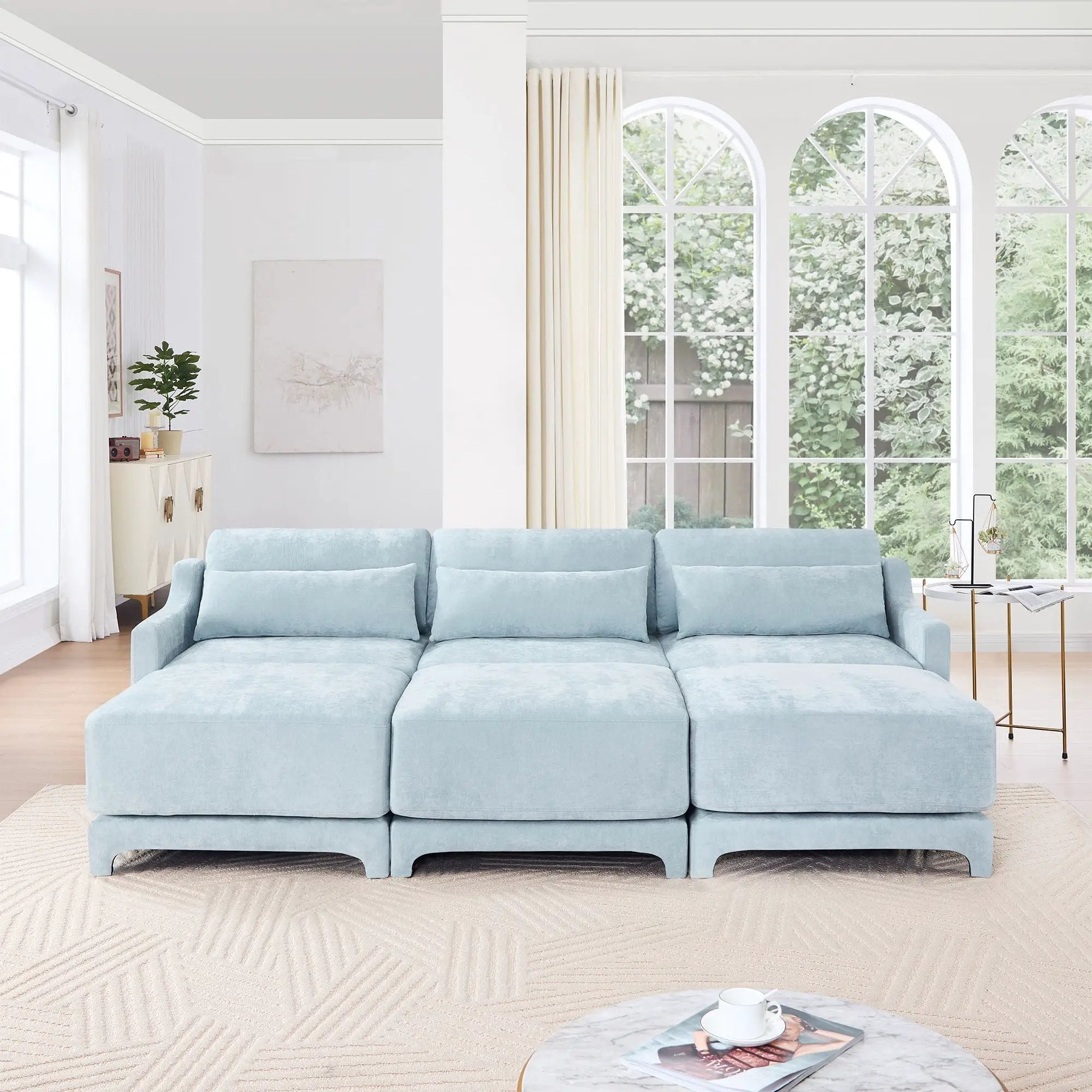 Stylish Sofa With Ottoman And Lumbar Pillows, Ergonomic Design by Unique Piece Furniture