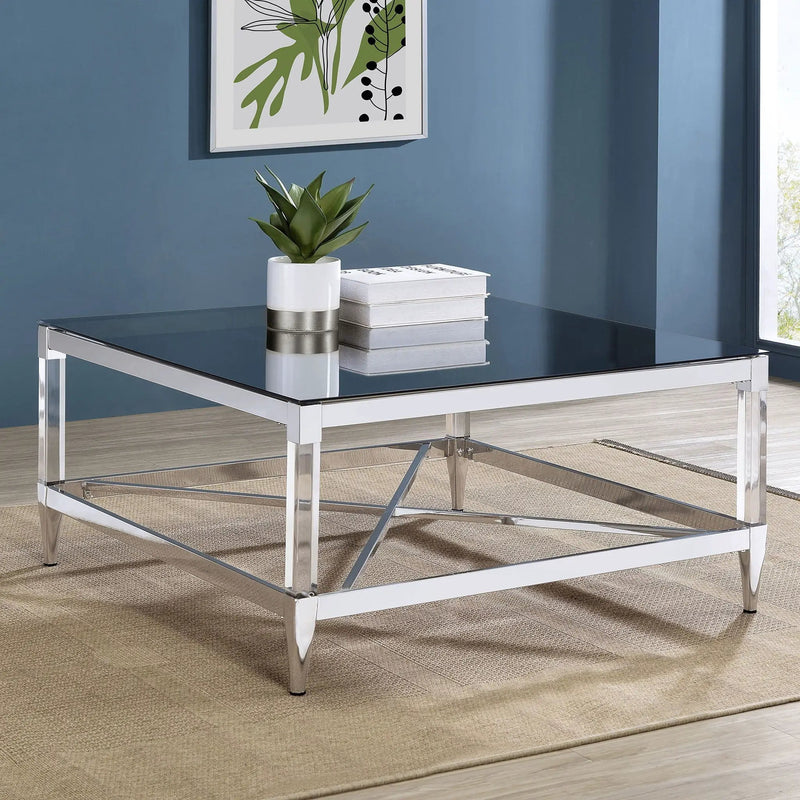 Lindley Square Tempered Mirror Acrylic Coffee Table Chrome by Unique Piece Furniture