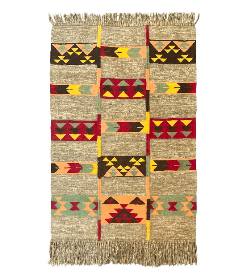 South American Flatweave Rug, Gray, Handmade Vintage Wool Bohemian Blanket by Jewel Rugs