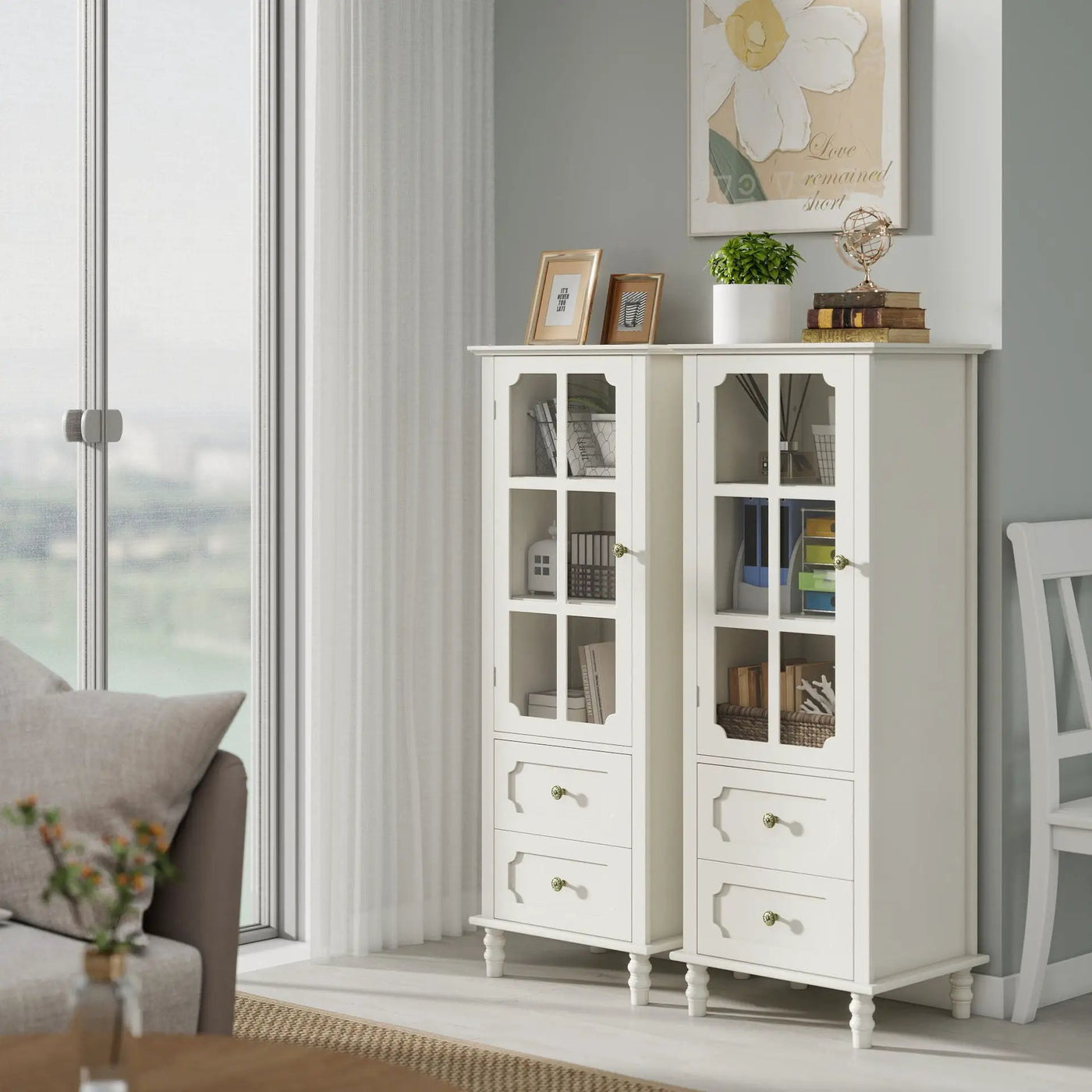 Minimalism Buffet Cabinet With Glass Doors And Double Drawer by Unique Piece Furniture